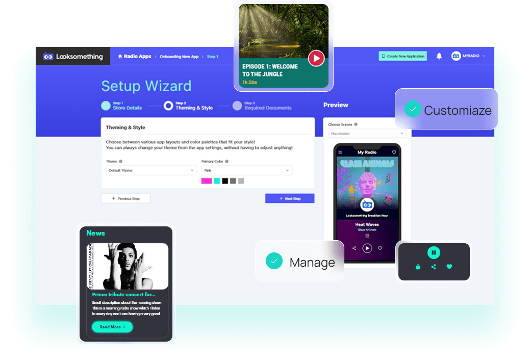 A desktop screen showing some customizations for design and content management