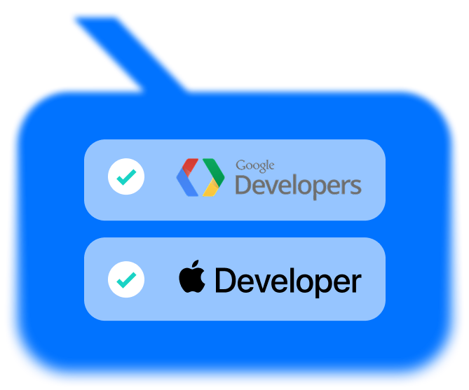 Screenshot highlighting developer account creation from google play and apple store